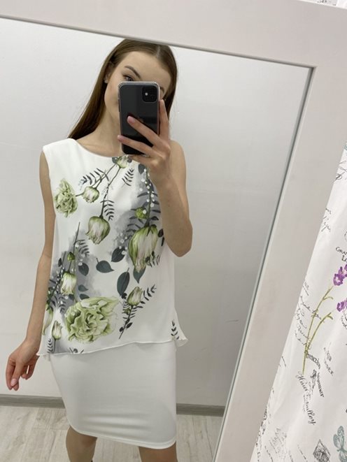 Krótka sukienka narzutka biały zielony