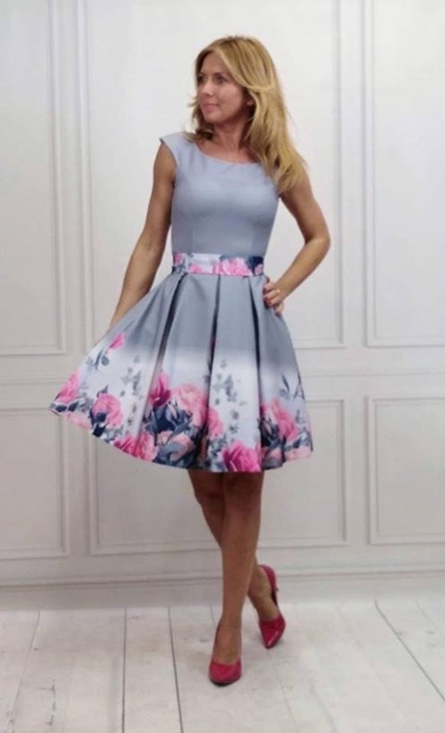 Sukienka kwiaty krótka szary