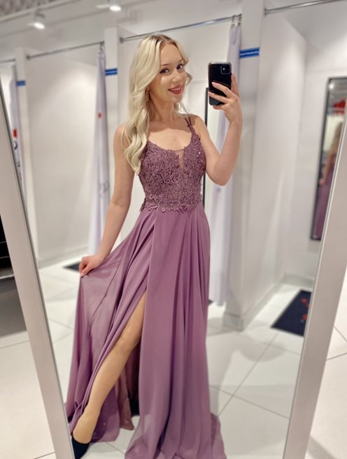 Długa sukienka ramiączka cyrkonie wrzos