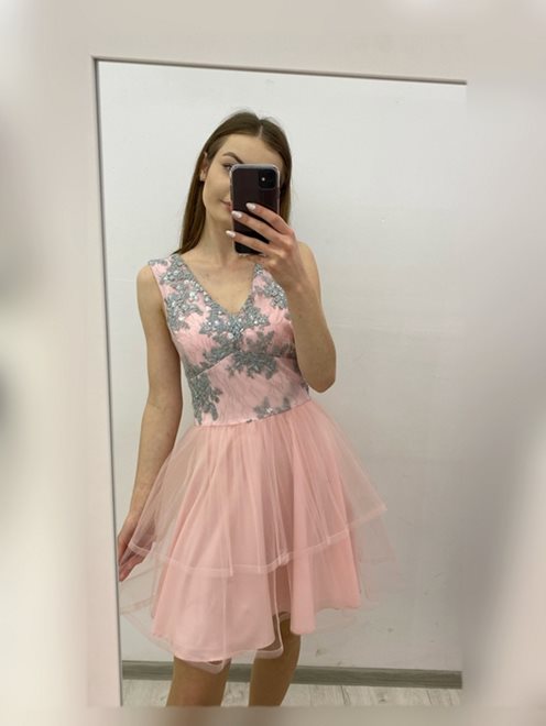 Sukienka falbankowy tiul róż