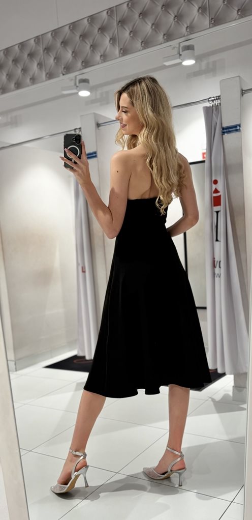 Sukienka midi prosta bez ramiączek błysk czerń