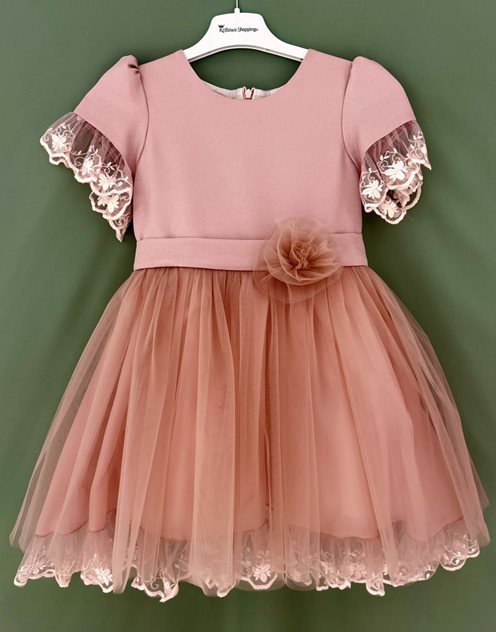 Sukienka dziecięca rękawek koronka p.róż