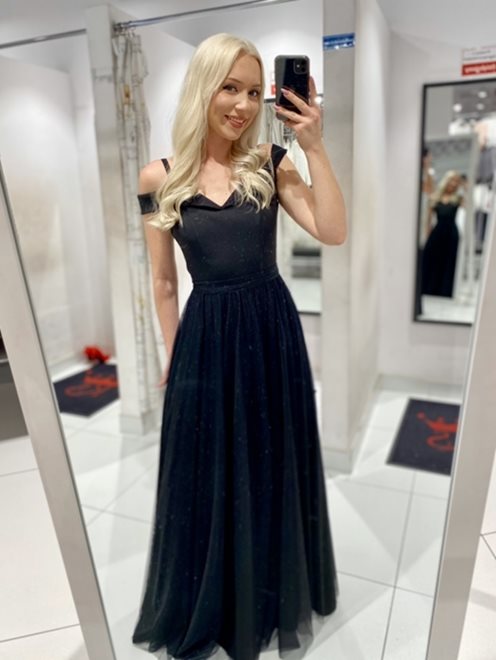 Sukienka długa hiszpanka z tiulem czarna