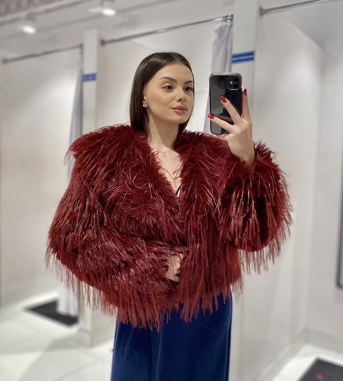 Futro z kołnierzem oversize bordo