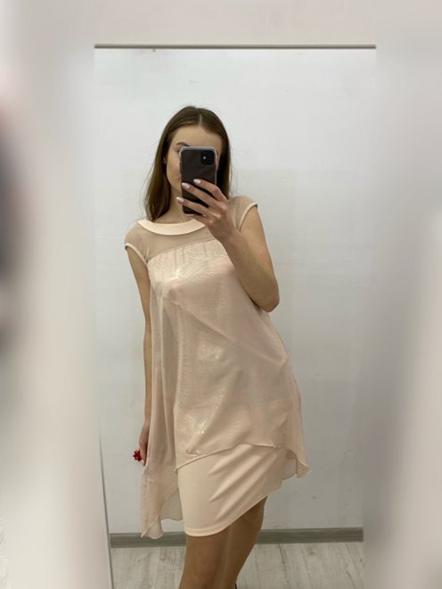 Sukienka dopasowana narzutka wiązanie beż