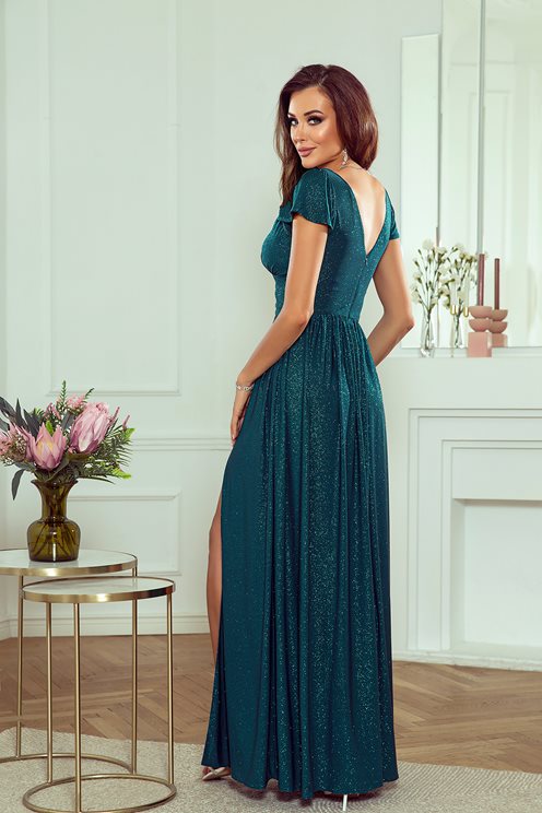 Sukienka długa odcięcie i rękawek zieleń