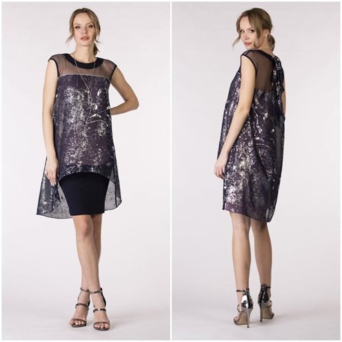 Sukienka dopasowana narzutka wiązanie granat