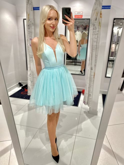 sukienka krótka połysk tiul mięta