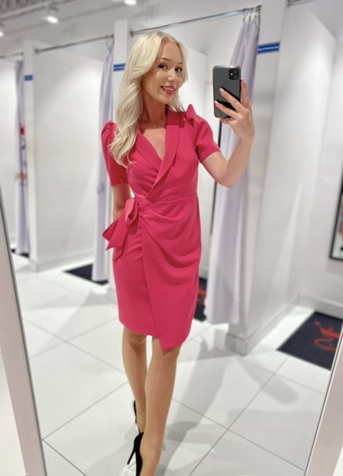 Sukienka krótka prosta rękawek wiązanie róż