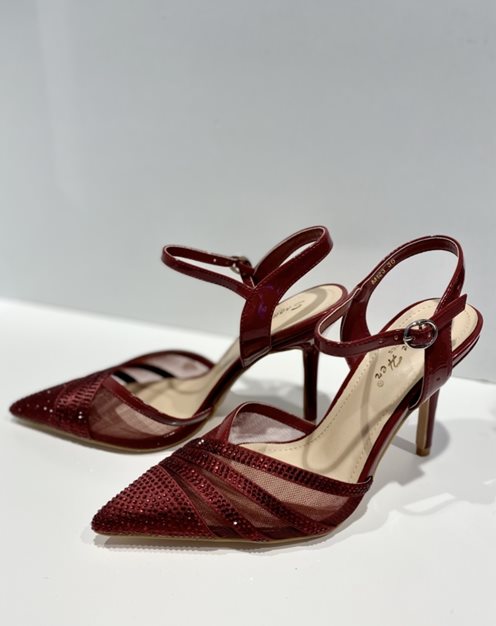 Czółenka do szpica na szpilce paski bordo