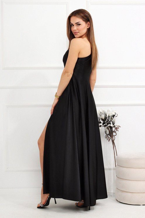 Sukienka długa na ramię rozcięty dekolt czarna