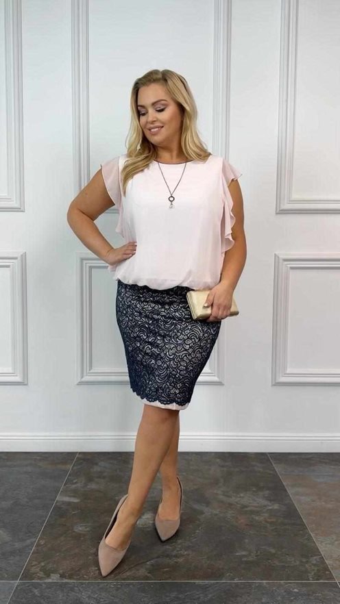 Sukienka z wpuszczaną narzutką i rękawkiem róż/gra