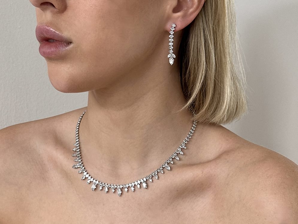 Komplet kryształowy łezki srebro