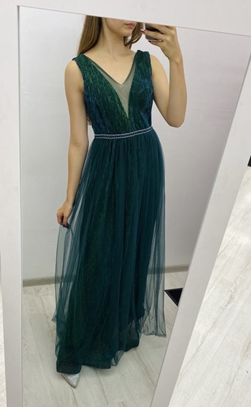 Długa sukienka błyszcząca tiul zieleń