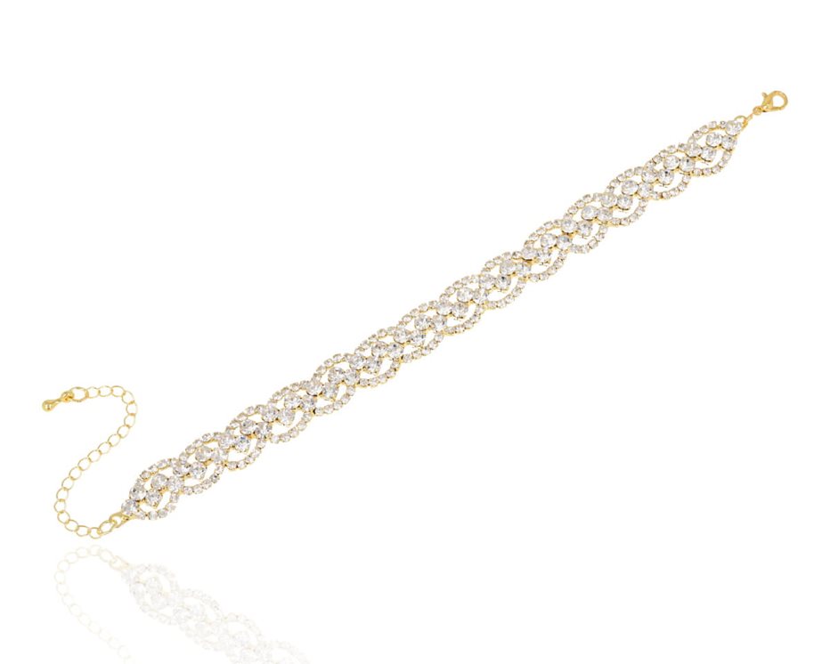 Bransoleta cyrkoniowa plecionka złoto/srebro