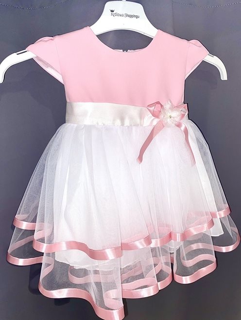 Sukienka dziecięca falbanki od spodu róż