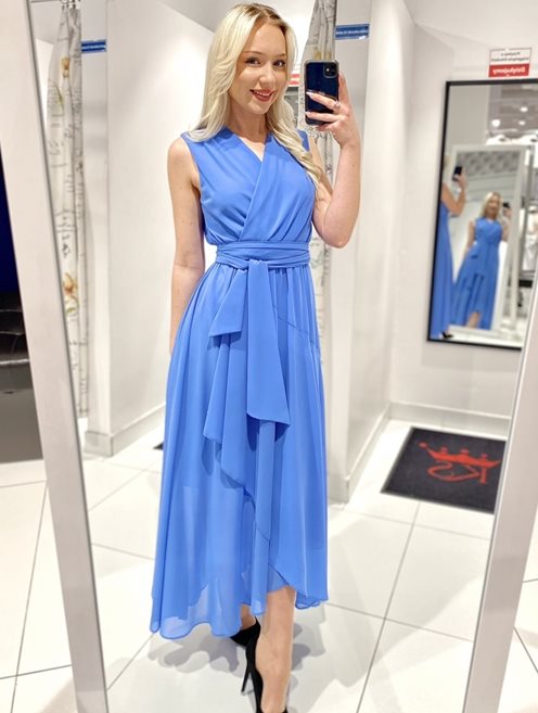 Sukienka długa asymetryczna szyfon błękit