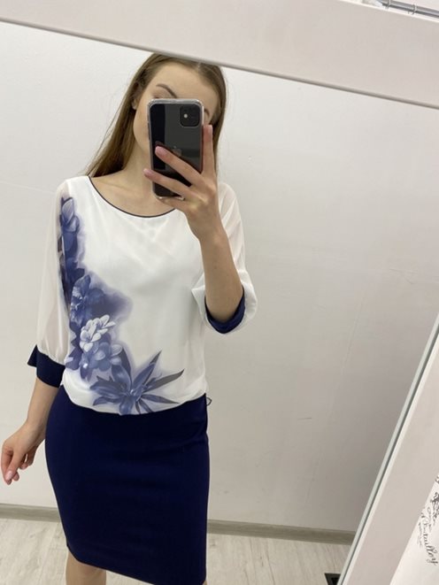 Sukienka maskująca rękaw ściągacz biel-granat