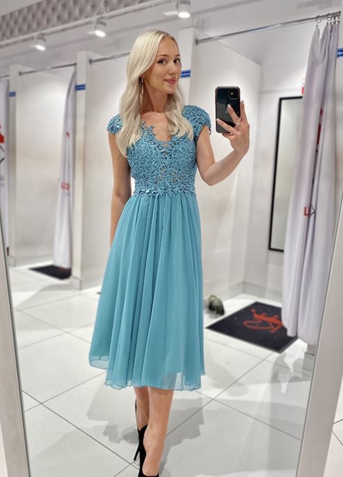 Sukienka midi góra koronka cekiny pistacja