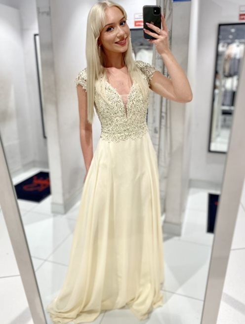 Sukienka długa z rękawkiem zdobienia morela