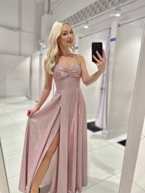 Sukienka długa brokatowa z gorsetem róż