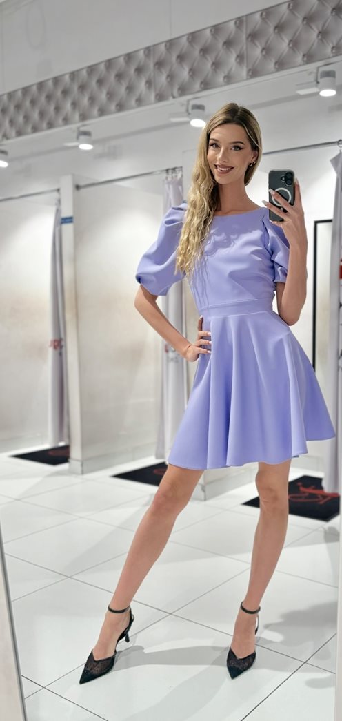 Sukienka krótka bufiaste rękawki lilia