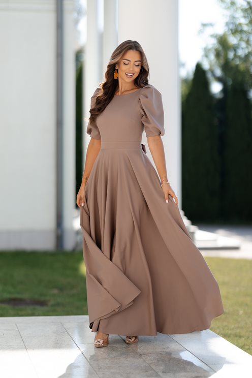 Sukienka długa bufiaste rękawki cappuccino