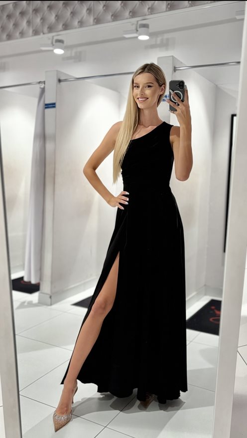 Sukienka długa asymetryczne wiązanie czerń