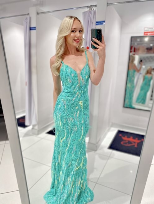 Sukienka długa cekinowa ramiączka pióra limonka