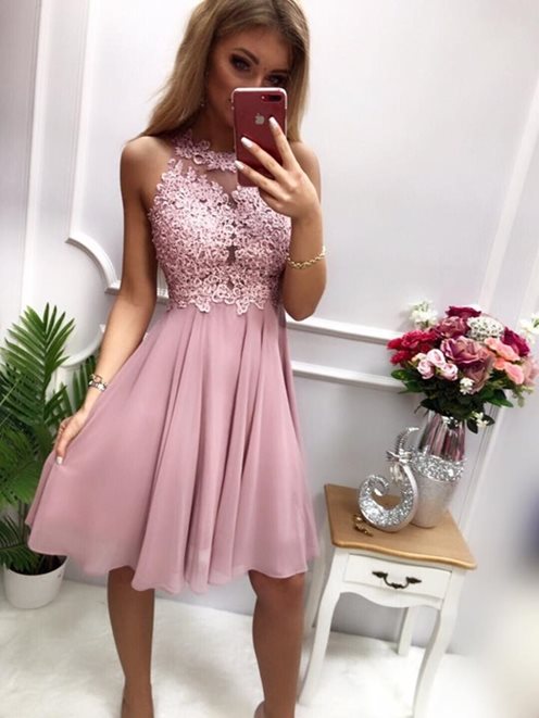 Krótka sukienka zabudowany przód wrzos