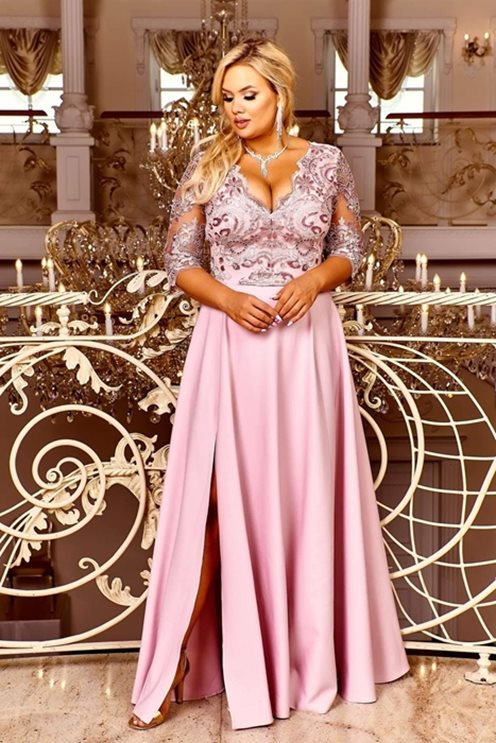 Długa sukienka cekiny rękaw 3/4 wrzos