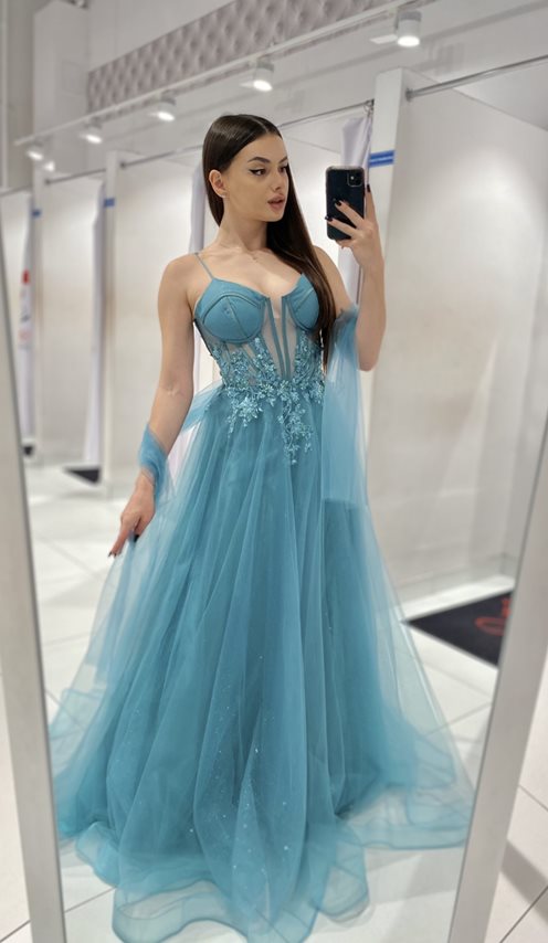 Sukienka długa gorset tiul błysk pistacja