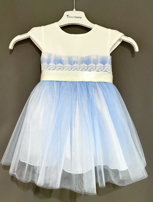 Sukienka dziecięca tiulowy spód  błękit-biel