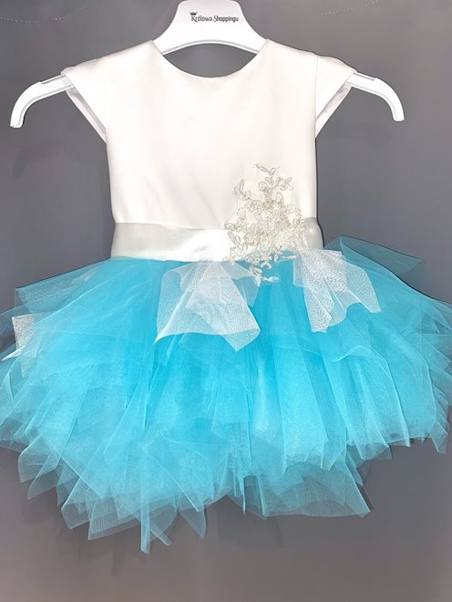 Sukienka ozdobny pasek tiul biel/mięta