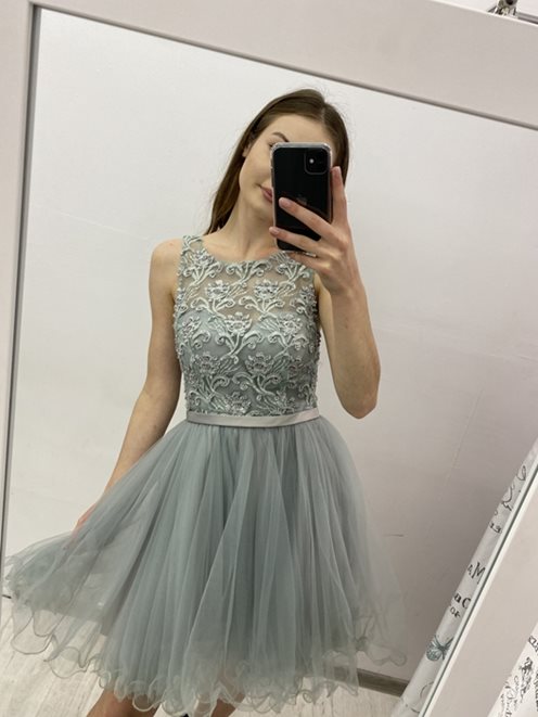 Princeska z paskiem koraliki szary