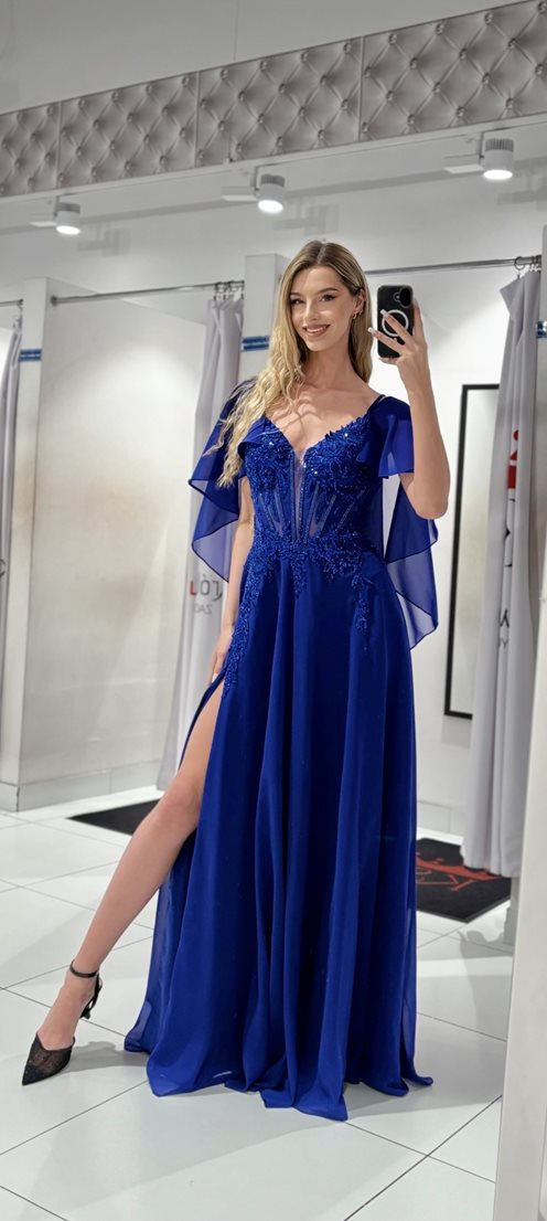 Sukienka długa zdobiony gorset peleryna chaber