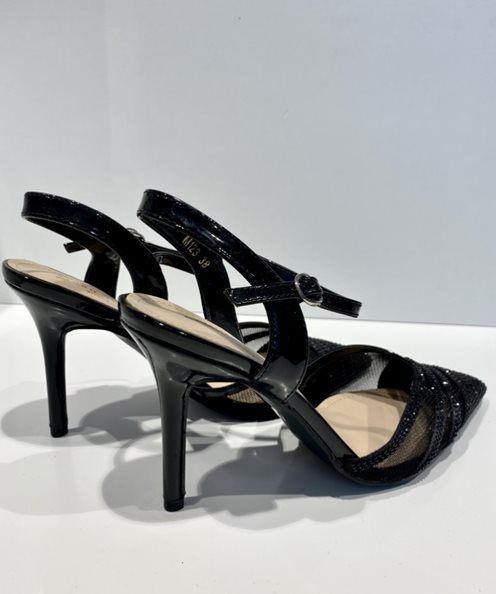 Czółenka do szpica na szpilce paski czerń