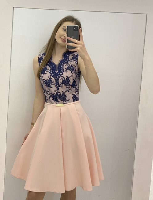 Sukienka gładki dół i kokardka róż/granat