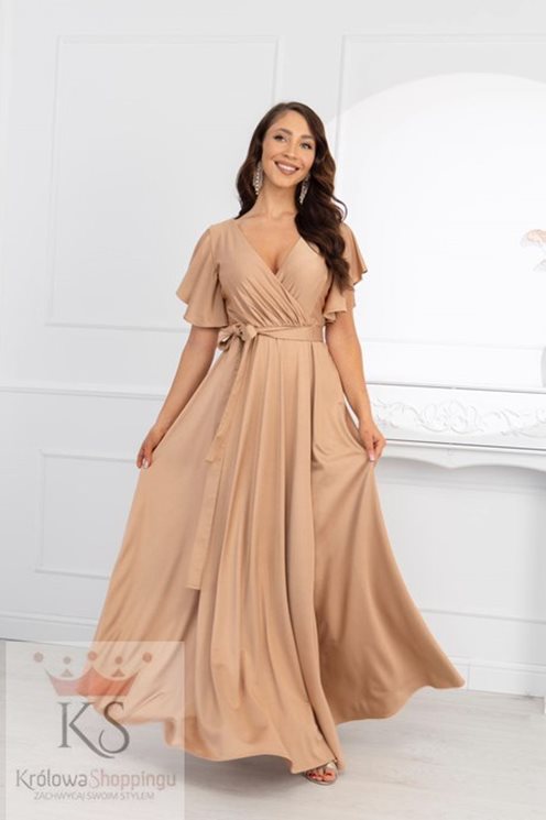 Długa sukienka rękawek mat cappuccino