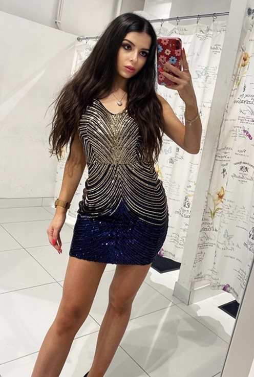 Sukienka krótka na grubych ramiączkach granat