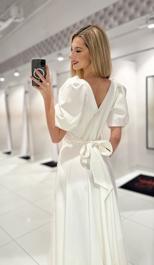 Sukienka długa bufiaste rękawki biel