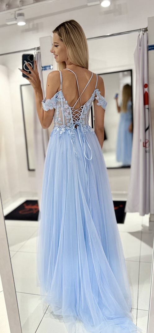 Sukienka długa hiszpanka tiul gorset błękit