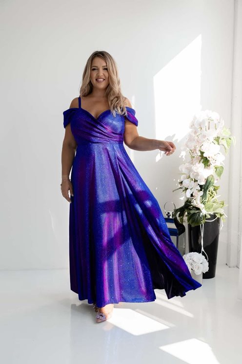 Sukienka długa opadające ramiona brokat holo chabe