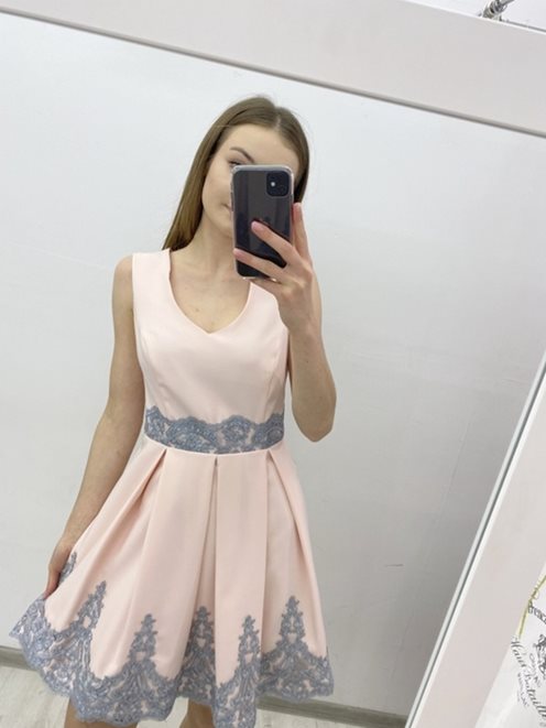 Sukienka koronkowy pas róż/szary