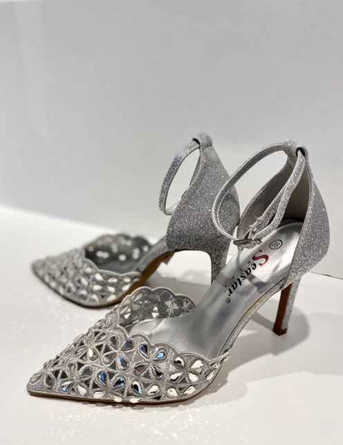 Szpilki zdobione brokatem i cyrkoniami srebro