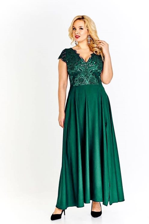 Długa sukienka cekiny krótki rękaw zielony