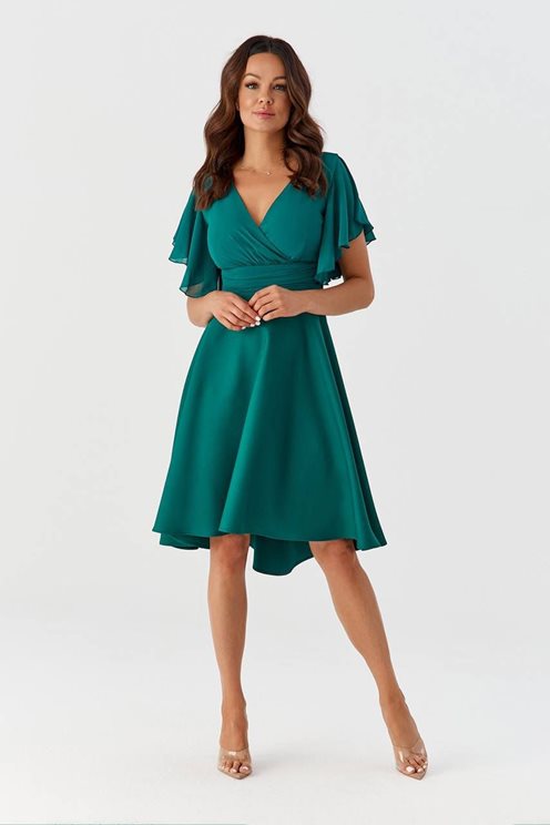 Sukienka asymetryczna pas i rękawek zieleń