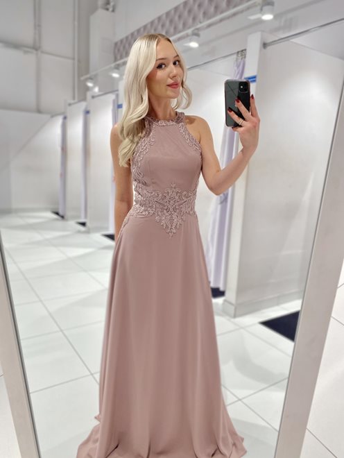 Sukienka długa ozdobna góra i plecy wrzos