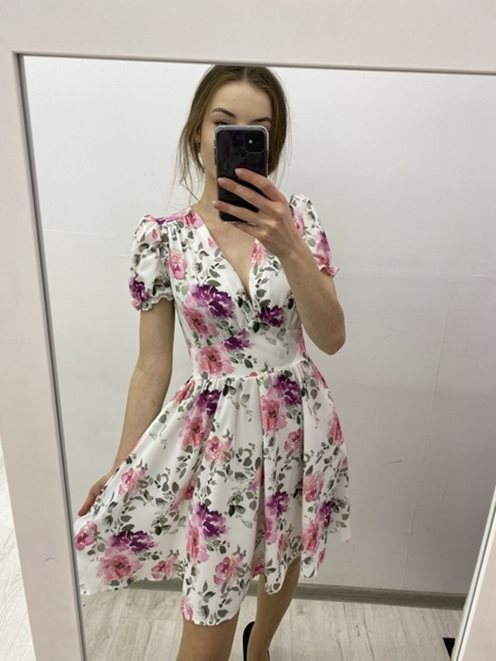 sukienka krótka zwiewna róż fiolet