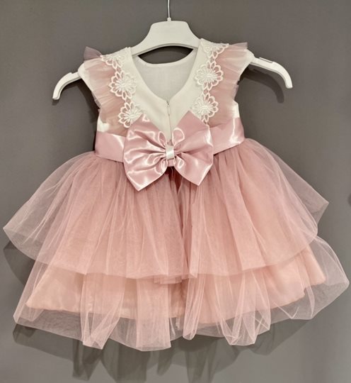 Sukienka dziecięca z tiulem na rękawkach róż
